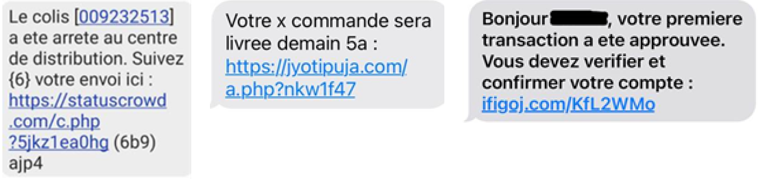 Exemples messages frauduleux