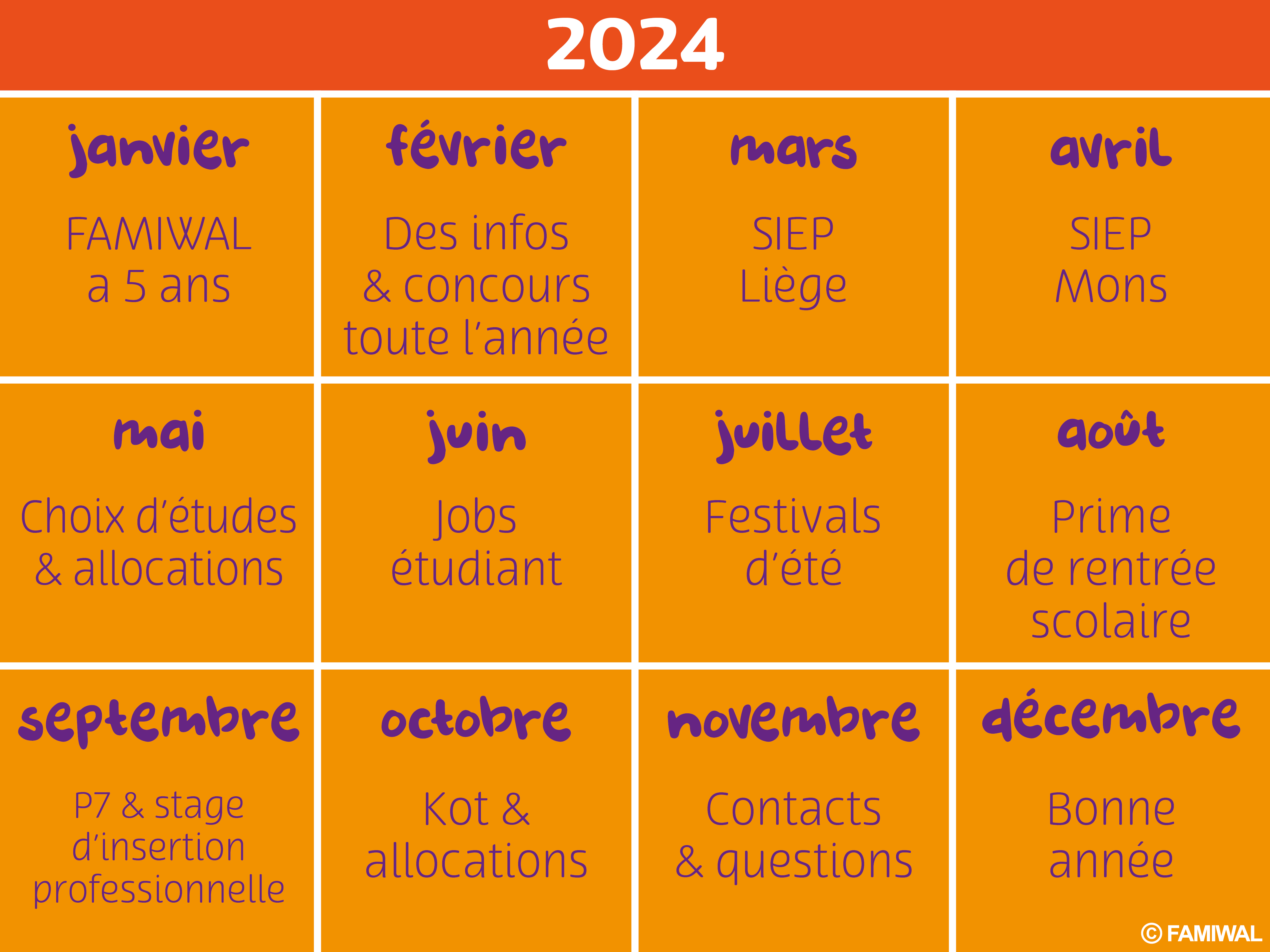 calendrier événements 2024