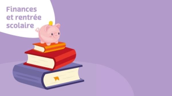 Tirelire cochon sur une pile de livres